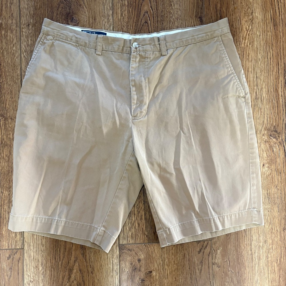 Polo Ralph Lauren Mens 38 Tan Chino Shorts 38 Cotton Twill Flat Front Khaki FLAW